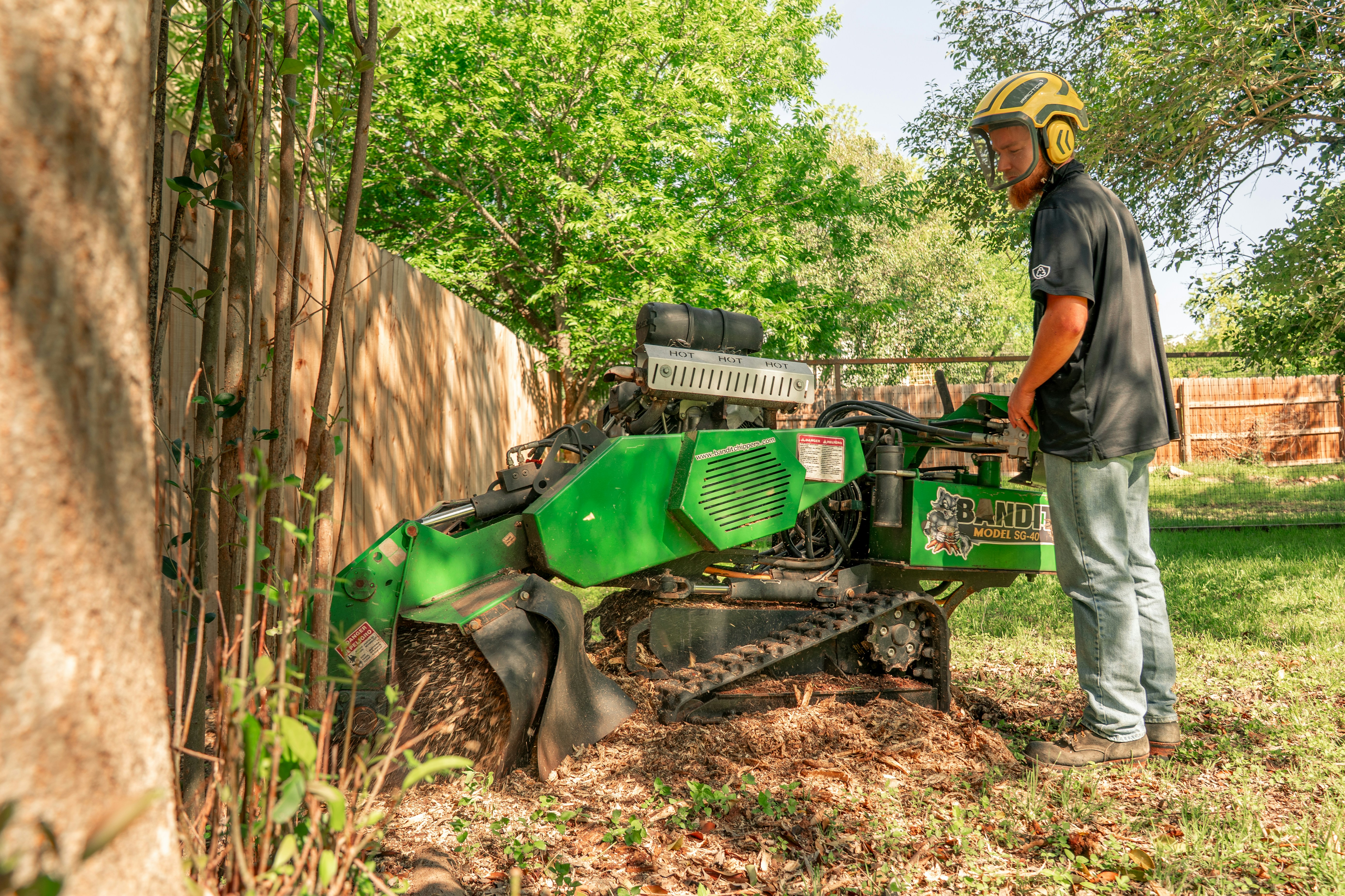 Stump removal cleanup and chip pile